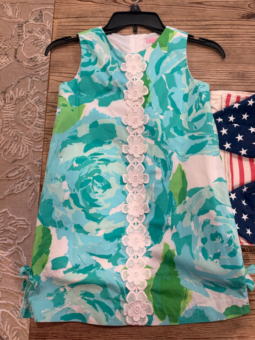 Lilly Pulitzer Aqua, Turquoise & White Floral Dress with Lace Waistband